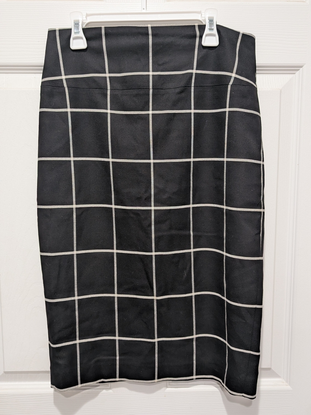 Express Black Pencil Skirt with White Windowpane Grid